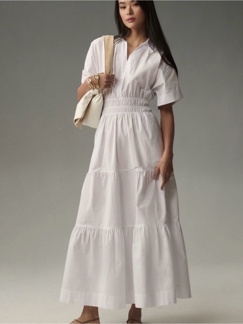 NWT Anthropologie Somerset White Tiered Maxi Dress Size M
